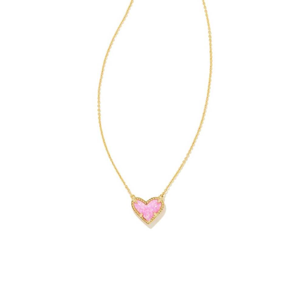 NEW KENDRA SCOTT women's ari heart pendant necklace in bubblegum pink lab grown